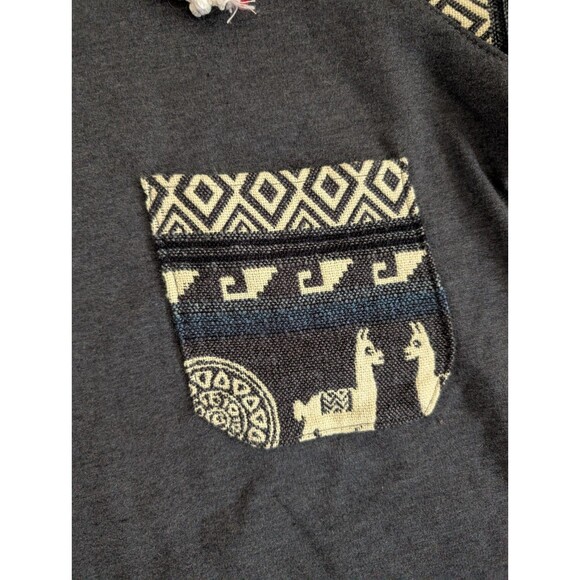 Ecuador Aztec Hoodie Pullover Wool Blend Blue Footed Design Handmade Alpaca L - Picture 7 of 12